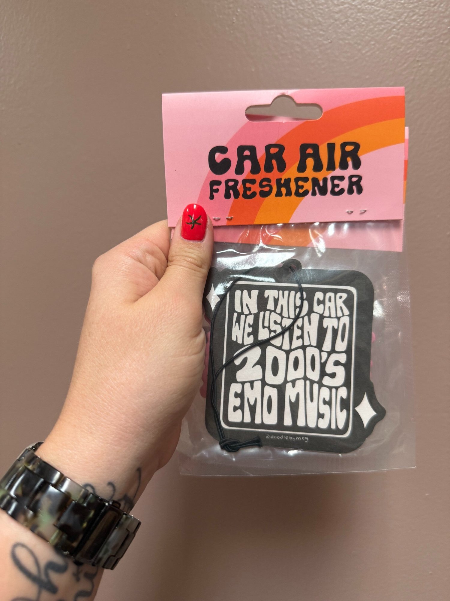 In This Car We Listen To Emo Music Car Air Freshener - Plum - Doodle by Meg